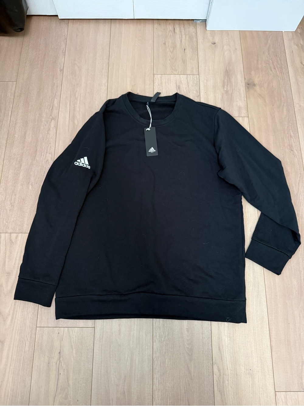 adidas Black Crew Sweatshirt with Sleeve Logo